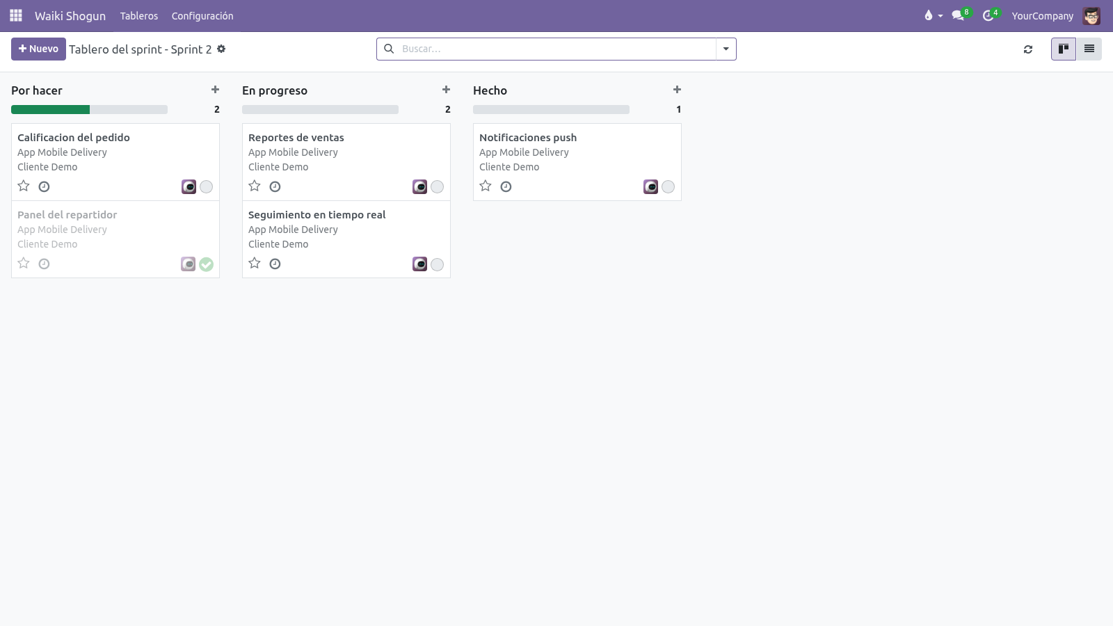 Sprint Board con historias por etapa
