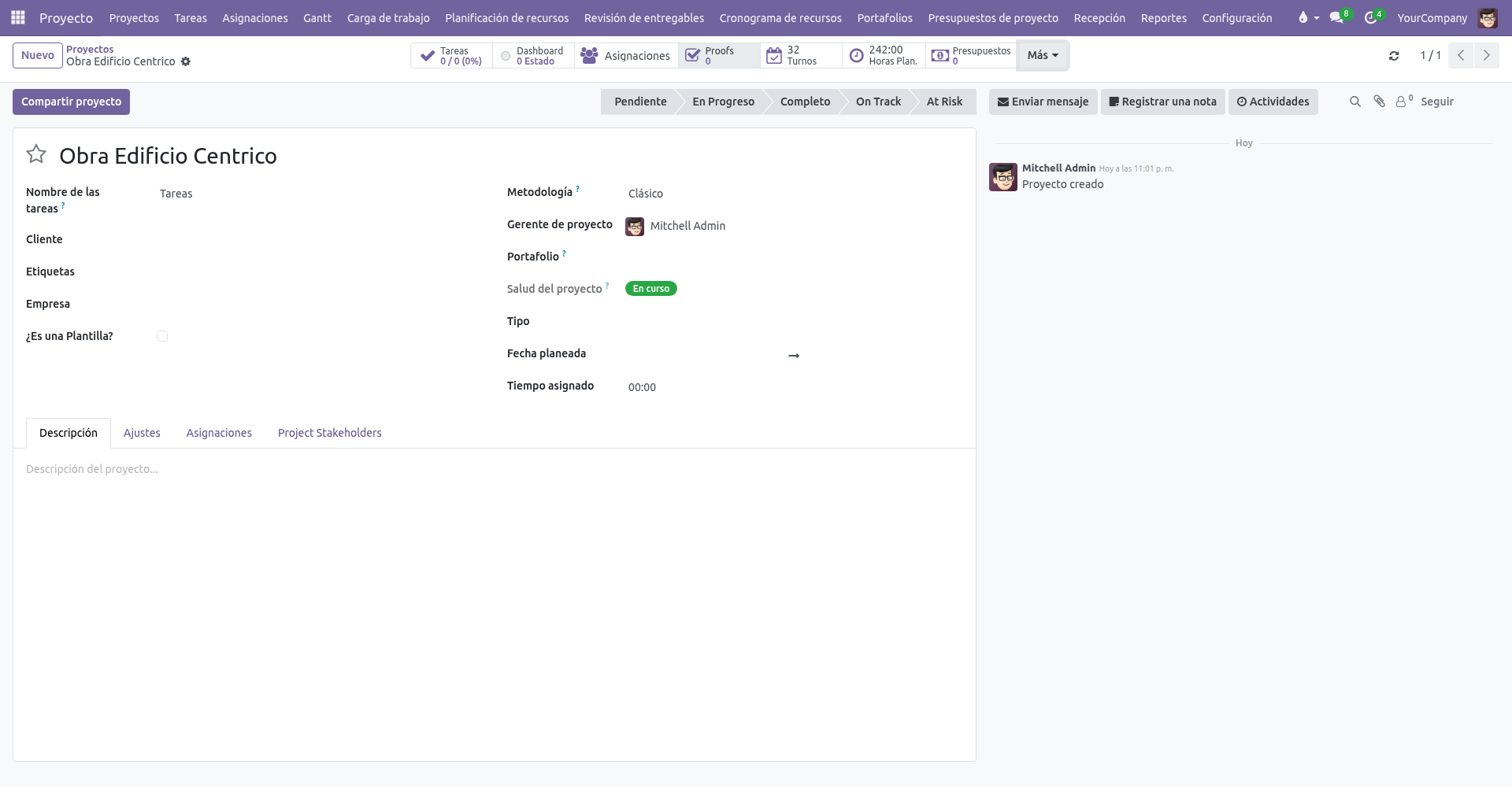 Ficha de proyecto con Turnos y Horas Planificadas
