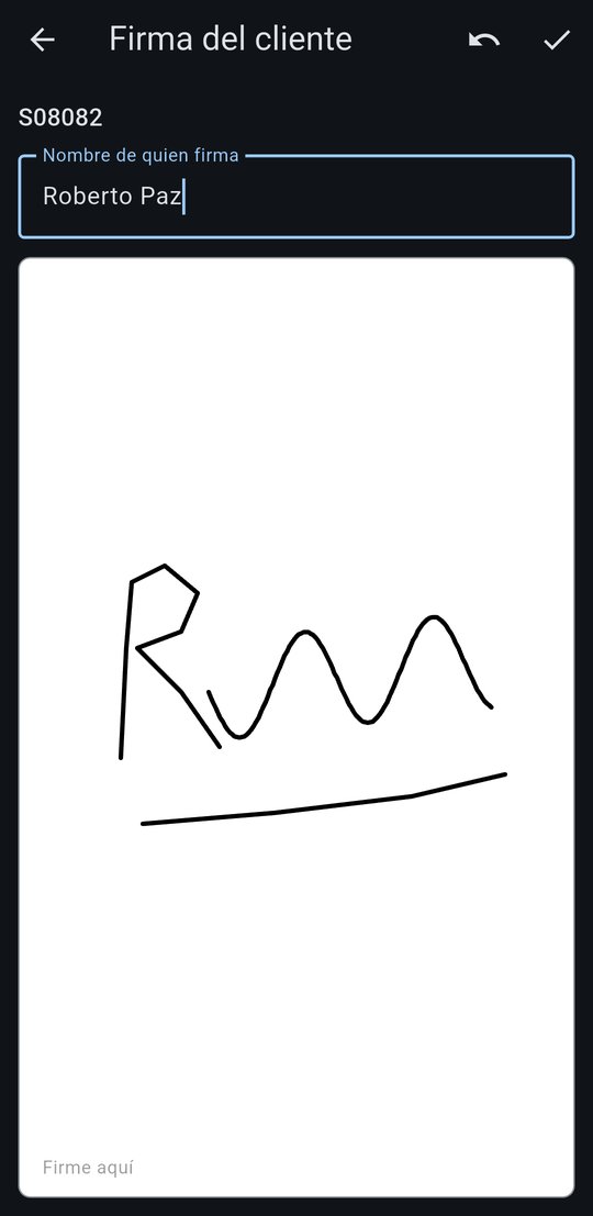 Pantalla de firma del cliente