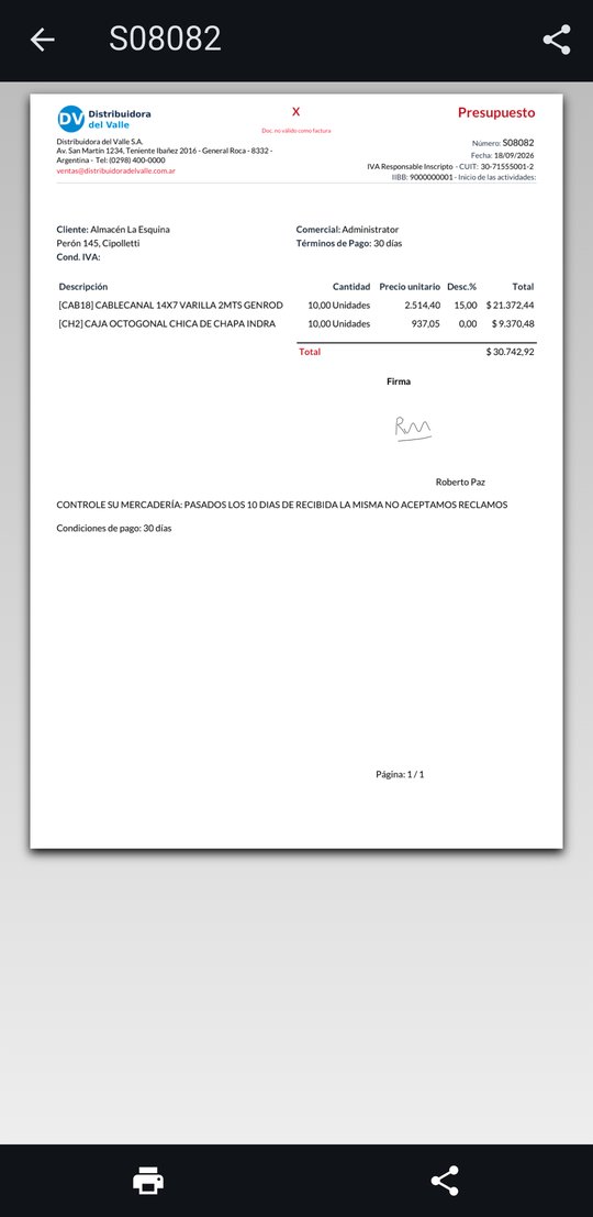 PDF del presupuesto con el diseño de Odoo