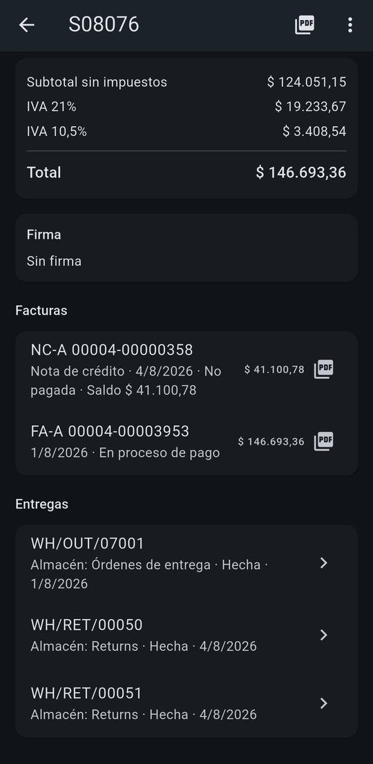 Facturas y entregas de un pedido confirmado